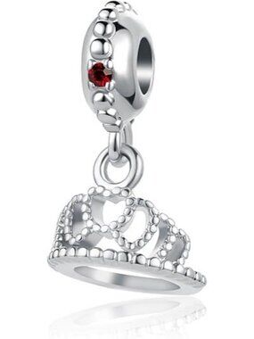 January Birthstone Princess Queen Crown Charm For Pandora Bracelets Jewelry